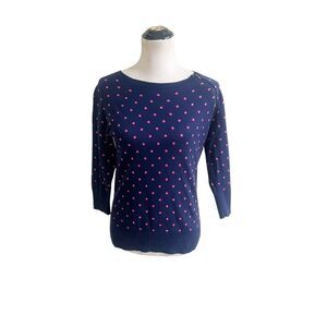 Liz Claiborne Women's Medium Petite MP Sweater Blue Pink Polka Dots Shoulder Zip